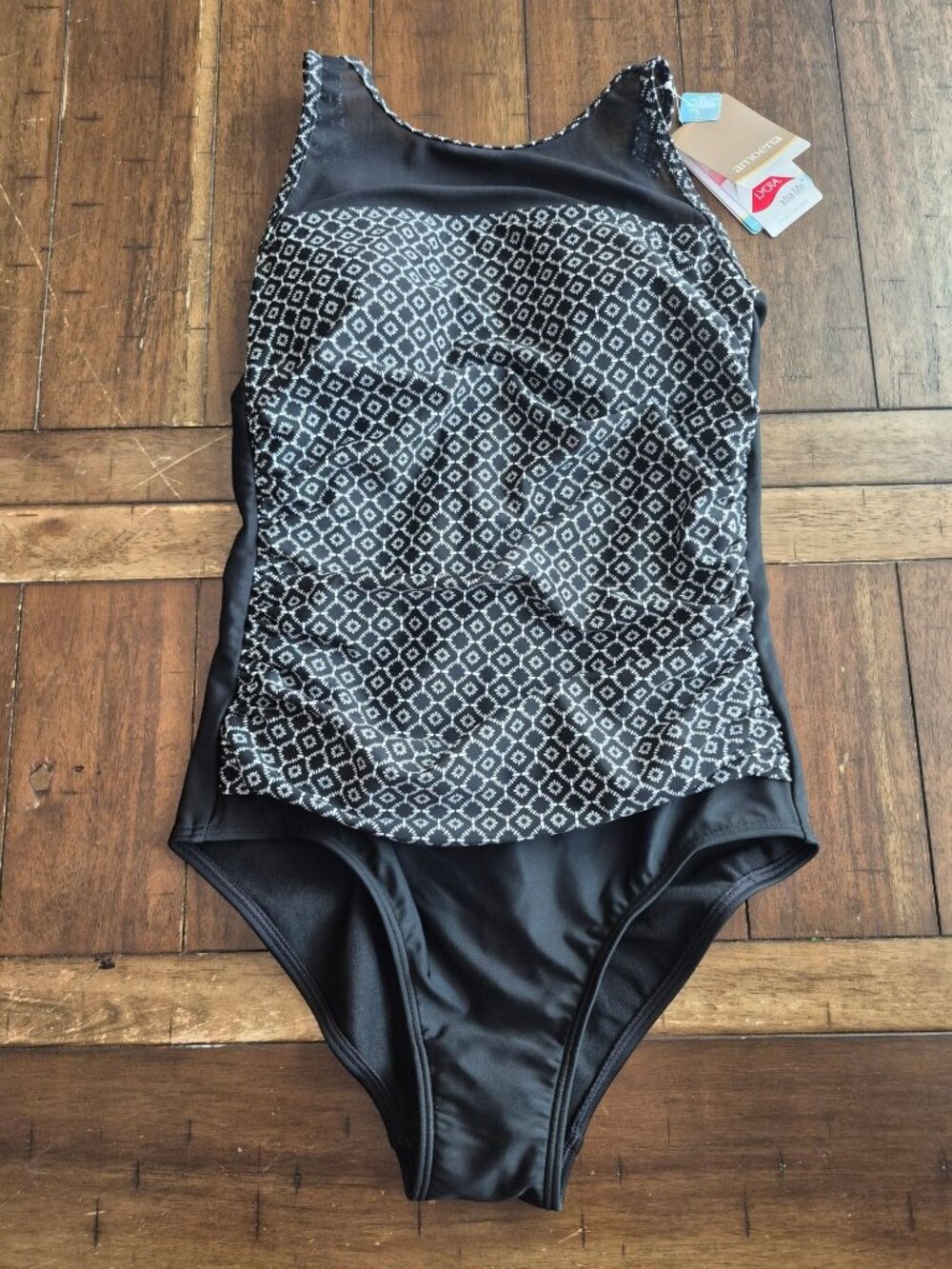 Amoena Womens Black & White One-Piece Swimsuit Size 10B